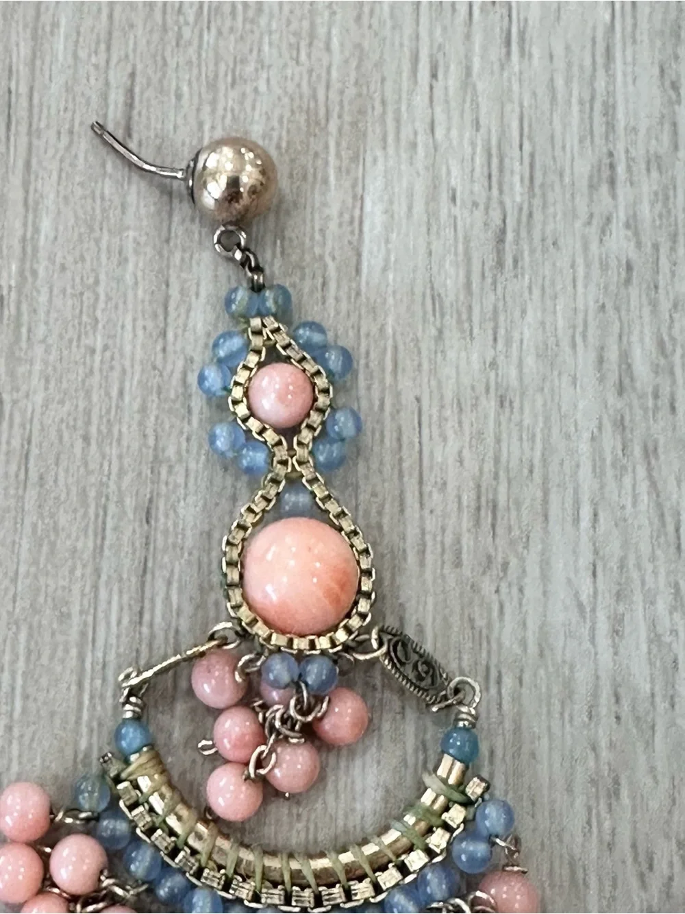 Miguel Ases Drop earrings Chandelier hanging beaded gold pink blue boho